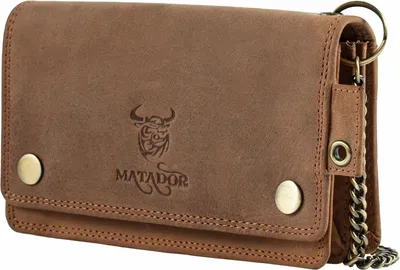Produktbild von Biker Geldbörse Leder mit Kette Herren RFID Schutz Portemonnaie groß viele Kartenfächer Münzfach Metallkette robust elegant Geschenkbox