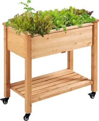 Produktbild von Yaheetech Hochbeet mit Rollen & Ablageboden, Pflanzkasten Pflanztrog Blumenkübel Kräuterbeet aus Holz, Pflanzbeet für Garten, Balkon & Terrasse, 87 x 47 x 83 cm