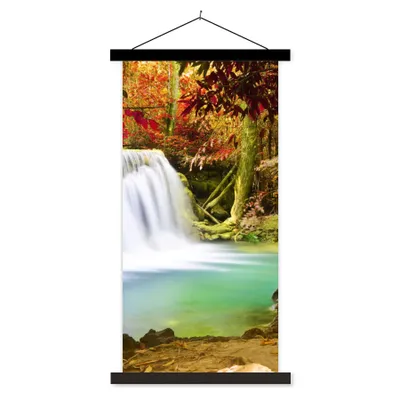 Produktbild von MuchoWow® Textilposter Herbst - Wasserfall - Natur 90x180 cm mit schwarzem Rahmen - Dekoration Wohnzimmer