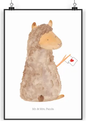 Produktbild von Mr. & Mrs. Panda Bild Alpaka Fahne DIN A3 - Weiß - Geschenk, Lama, Liebe, wanddeko, Posterdruck, drucke, Plakat, Alpakas, Wandbild, Lamas