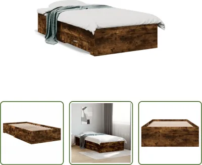 Produktbild von The Living Store Bettgestell mit Schubladen Räuchereiche 90x200cm Holzwerkstoff