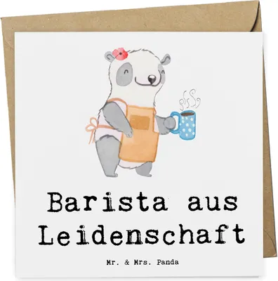 Produktbild von Mr. & Mrs. Panda Grußkarte Barista Leidenschaft - Weiß - Geschenk, anlasskarte, Glückwunschkarte, Klappkarte, doppelkarte, Eröffnung Cafe, Kaffee, Ausbildung, faltkarte