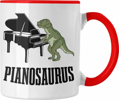 Produktbild von Trendation - Pinaosaurus Piano-Spieler Tasse Geschenk Klavier Kaffee-Becher (Rot)