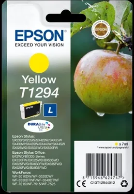 Obrázek produktu pro Epson Apple Balíček s jedním inkoustem T1294 Jablko DURABrite Ultra Yellow, Žlutá, Inkoust na pigmentové bázi, 7 ml, 1 kusů, 616 str.