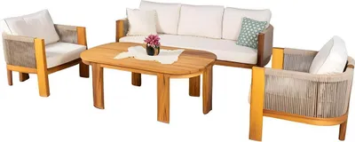 Produktbild von Sitzgruppe Sofa Couchtisch Sessel 4tlg. Set Gartenmöbel Terrasse Beige