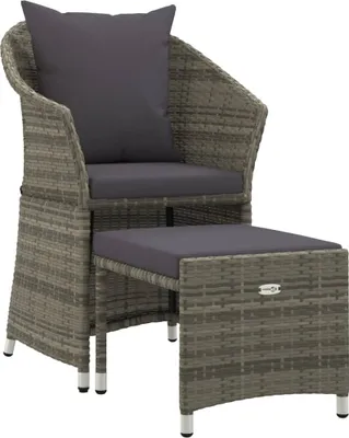 Produktbild von 2-tlg. Garten-Lounge-Set mit Kissen Grau Poly Rattan