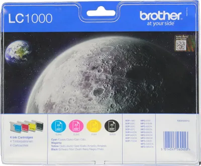 Produktbild von Brother LC1000VALBP, Hohe (XL-) Ausbeute, Schwarz, Cyan, Magenta, Gelb, 4 Stück(e), 500 Seiten, 400 Seiten, Multipack
