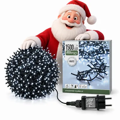 Produktbild von LED-Lichterkette außen 1500 LEDs 30 m kaltweiß mit Timer und Netzteil, IP44