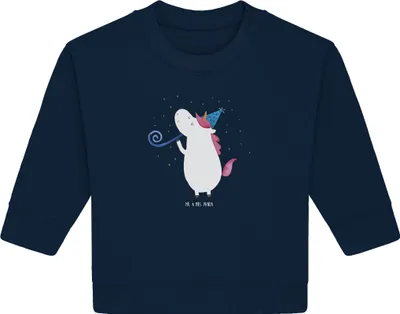 Produktbild von Mr. & Mrs. Panda Organic Baby Pullover Einhorn Party 6. - 12. Monat - French Navy - Geschenk, Unicorn, Bullover, Geburtstag, Club, Alkohol, Disco, Konfetti