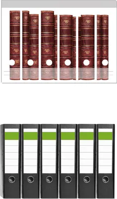 Produktbild von Wallario 6 Stück breite Ordner inkl. Klebeetiketten mit Motive Alte Bücher mit rotem Ledereinband -  Set mit Rückenschildern / Ordnerrücken Stickern