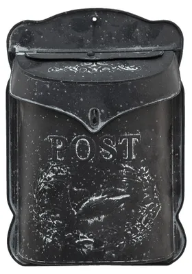 Image de Clayre & Eef Boîte aux lettres 26x8x39 cm Noir Métal Fleurs