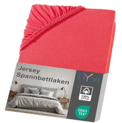 Produktbild von NYVI Jersey Spannbettlaken DreamScience 180x200 - 200x200 cm rot für Matratzen bis 22 cm Höhe - Weich & Anschmiegsam, Rundumgummizug, Bügelfrei