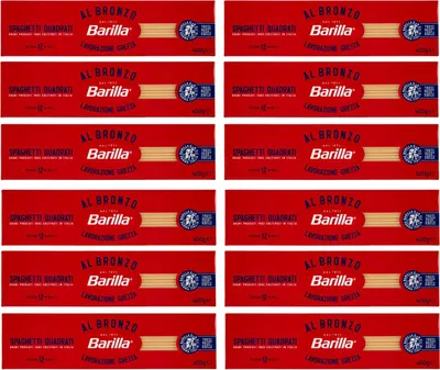Produktbild von 12x Barilla Spaghetti Quadrati al Bronzo Bronze Gezogene Pasta 400g Rohe Verarbeitungsmethode