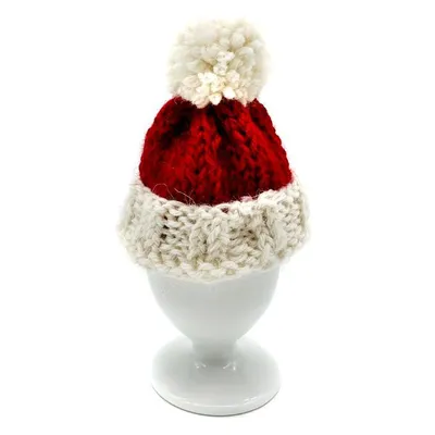 Image de Chauffe-oeufs Set de 4 bonnets de Père Noël en 100% laine d'alpaga bébé - Décoration de table festive, garde les oeufs du petit déjeuner au chaud - Cadeau de Noël