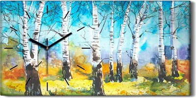 Produktbild von Wandbild Leinwand Bilder Wanduhr Quarz 60x30 Malerei Wald Bäume Bunte Kunst - schwarze Hände