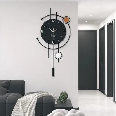Stille Wanduhr, schwarz, Metall+Holz, 41x84 cm, modern