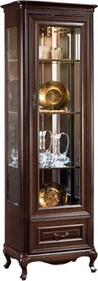 Produktbild von Casa Padrino Luxus Jugendstil Vitrinenschrank Dunkelbraun 66,2 x 46,1 x H. 206,6 cm - Beleuchteter Wohnzimmerschrank mit Glastür und Schublade - Wohnzimmermöbel