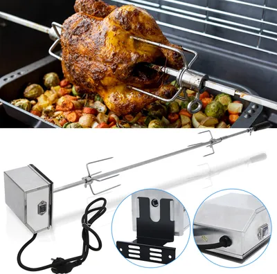Produktbild von TolleTour Edelstahl Grillspieß Set 107cm BBQ Fleischklammer mit Motor inkl. 2X Fleischnadeln, Elektrischer Drehspieß, 220V - 240V, Rotisserie, Drehspiess