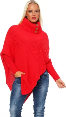 Produktbild von 30-01 Mississhop Damen Poncho Strick Pullover weiche Strickjacke Cape Umhang Überwurf One Size Korall