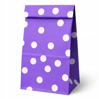 Obrázek produktu pro Papírové dárkové taštičky, 10 ks, 10 x 7 x 28 cm, fialové puntíky – dárkové sáčky na sladkosti, drobné dárky