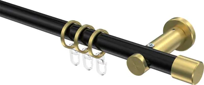 Produktbild von Interdeco Gardinenstange / Vorhangstange Schwarz / Messing-Optik, Typ Platon Santo (Kappe), 20 mm Ø 1-läufig, 440 cm