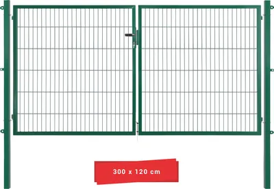 Produktbild von Arvotec Gartentor BxH 300x120 cm mit Schließzylinder und Zaunanschluss Moosgrün Gitterzauntor Stabmattentor Doppeltor Doppelstabmattentor Gartentür