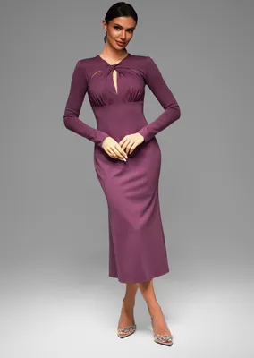 Produktbild von Ombre Midikleid mit langen Ärmeln und Knotendetail lila XS