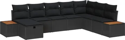 Image de vidaXL Ensemble canapé de jardin avec coussins et coffre de rangement Noir Polyrotin