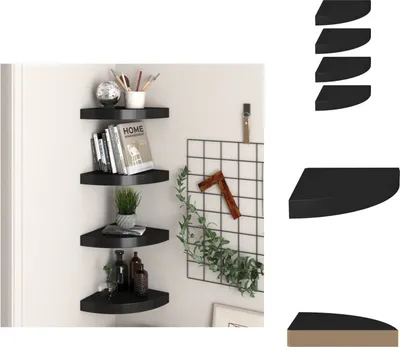 Produktbild von vidaXL Eck-Schweberegale 4 Stk. Schwarz 25x25x3,8 cm MDF -  Wandregale