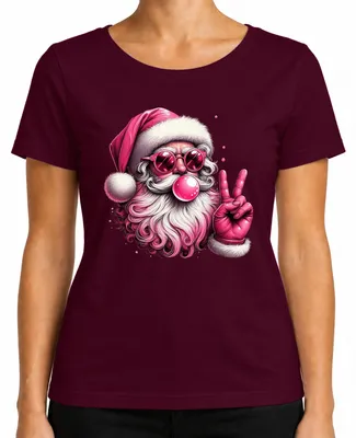 Produktbild von Hippie Weihnachtsmann Sonnenbrille Kaugummi Pink Santa Claus Cool Damen T-Shirt, Burgundy, M