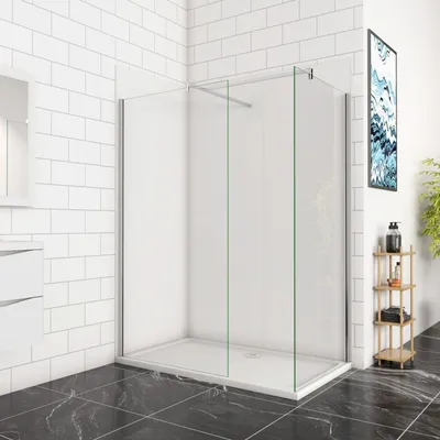 Produktbild von AICA Walk in Dusche 50x70x200cm, 8mm NANO ESG Klarglas, Verchromter Rahmen & Stabilisator F-132 (2x140cm)