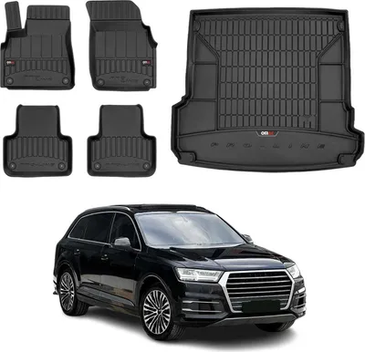 Zdjęcie produktu dla Zestaw dywaników podłogowych i wykładziny bagażnika OMAC do Audi Q7 2015-2025 gumowy TPE czarny 5x