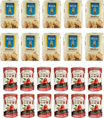 Produktbild von Testpaket De Cecco Semola Remillierter italienischer Hartweizengrieß ( 10 x 1Kg ) + Italian Gourmet Pelati 100% italienische geschälte Tomaten dosen ( 12 x 400g )