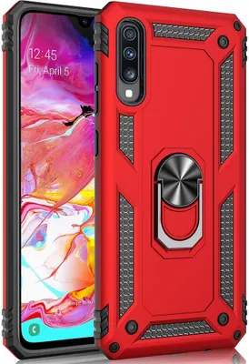 Produktbild von LaimTop Galaxy A50 Hülle, Hybrid Robuste Rüstung Drehbarer Ring Halter Ständer Dual Layer Hard PC + TPU Stoßfest Schutzhülle für Samsung Galaxy A50 Rot