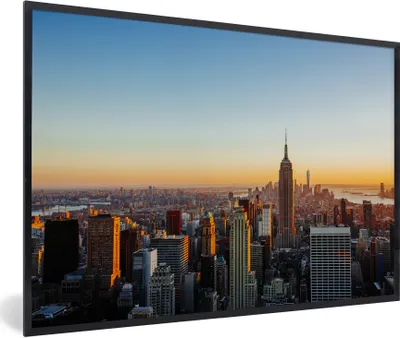 Produktbild von MuchoWow® Gerahmtes Poster New York - Skyline - Sonnenuntergang 90x60 cm - Poster mit Schwarzem Bilderrahmen Wandposter Rahmen Foto Bilder - Fotorahmen - Foto-Plakat