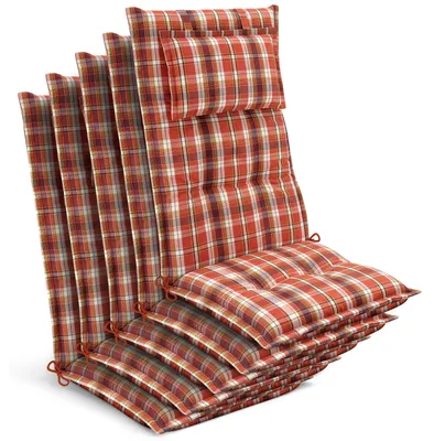 Produktbild von Beautissu 5x Premium Hochlehnerauflage 120x50x7cm, Orange-Rot-Grün-Kariert