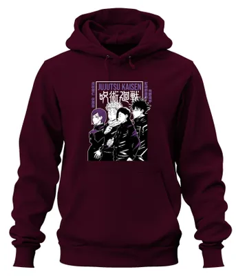 Produktbild von Jujutsu Kaisen Manga Anime Ästhetik Charaktere Schwarz Hoodie Kapuzenpullover, Burgundy, L