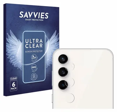 A product shot featuring a box of screen protectors and a close-up of a smartphone's camera array with screen protectors applied.