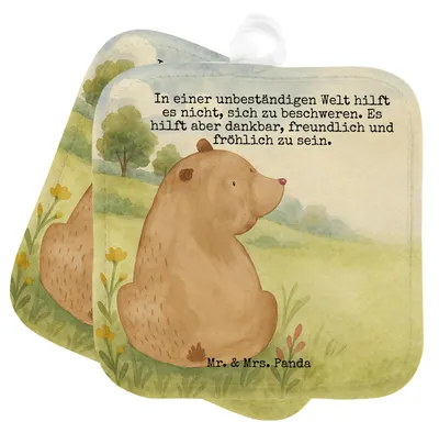 Produktbild von Mr. & Mrs. Panda Topflappen Bär Schulterblick Design - Weiß - Geschenk, Motivation, 2er Set, topfhalter, Kochlappen, Weltansicht, Bären, Weisheit, Teddy, Selbstachtung