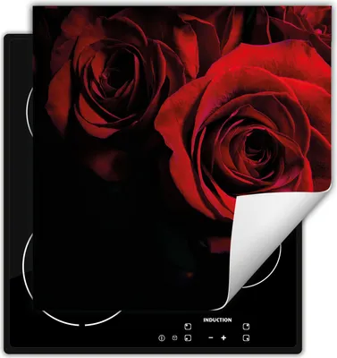 Produktbild von DarHaus Herdabdeckplatte 60x52 cm Anti Rutsch Matte Aufrollbar, schwarz - rot - Rose