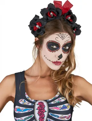 Immagine prodotto di Fascia Dia de los Muertos con teschio a rose Accessorio di Halloween nero-rosso