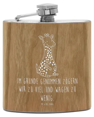 Produktbild von Mr. & Mrs. Panda Flachmann Aus Edelstahl Giraffe Zufrieden - Transparent - Geschenk, Afrika, holz, Alkoholflasche, Abenteuer, taschenflasche, Glück, Hip Flask, Wildtiere