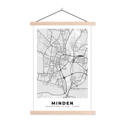Produktbild von MuchoWow® Textilposter Deutschland - Karte - Minden - Stadtplan 120x180 cm mit holzfarbenen Rahmen - Textil-Plakat