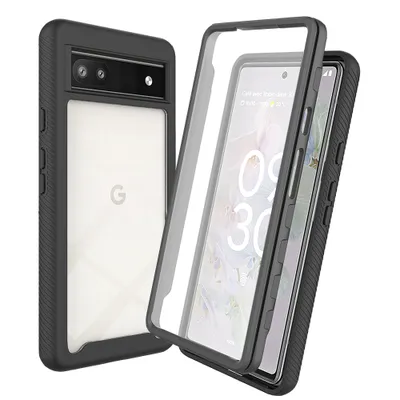Immagine prodotto di Custodia per Google Pixel 6A, paracolpi con protezione dello schermo incorporata a 360° Custodia protettiva per tutto il corpo nera