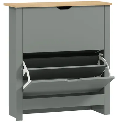Immagine prodotto di Armadio per scarpe con 2 ante a ribalta, per 8-12 paia di scarpe | Colore: Grigio chiaro | Dimensioni: 72x26x80 cm