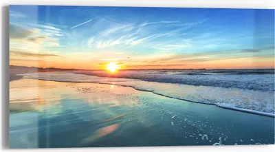 Produktbild von DEQORI Glasbild Echtglas 60x30 cm 'Goldenes Küstenmeer' Wandbild Bild modern Deko