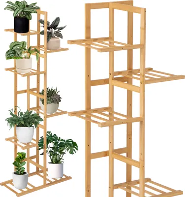 Image de HERVEL Porte-fleurs en bambou naturel avec 7 étagères