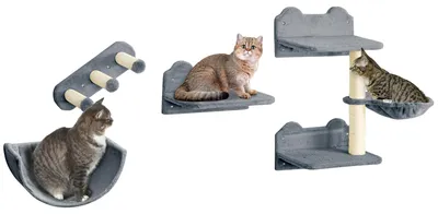 Productafbeelding van PawHut katten klimwand, 4-delig, met kattentrap, hangmat en springplank