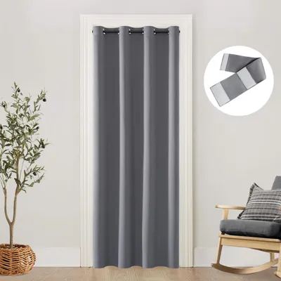 Obrázok produktu pre Záves na dvere, skladacia záclona, priestorový delič, svetlosivá farba, rozmer 203 x 106,7 cm, zvukotesná, zatemňujúca