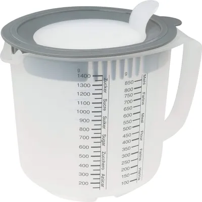 Produktbild von Dr. Oetker Mess- und Rührbecher 1,4 L, Messbecher mit unterschiedlichen Messskalen, Rührbecher mit Spritzschutz, Becher aus hochwertigem Kunsstoff (Farbe: Orange/Transparent) - spülmaschinengeeignet